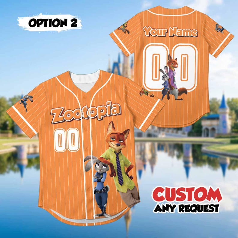 Anpassad Zootropia basebolltröja, Nick Wilde och Judy Hopps-tröja, personlig Zootropia-familjetröja, Disney World-semesteroutfit Option 2