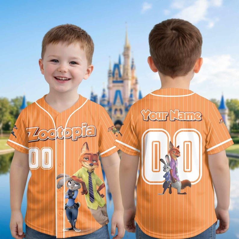 Anpassad Zootropia basebolltröja, Nick Wilde och Judy Hopps-tröja, personlig Zootropia-familjetröja, Disney World-semesteroutfit bild 1