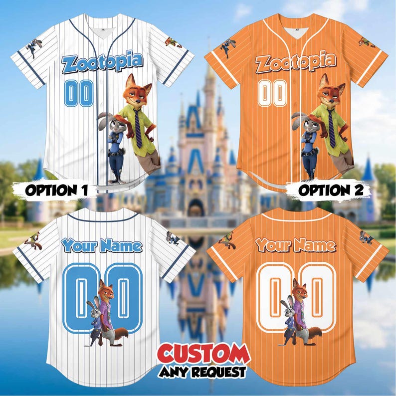 Anpassad Zootropia basebolltröja, Nick Wilde och Judy Hopps-tröja, personlig Zootropia-familjetröja, Disney World-semesteroutfit bild 4