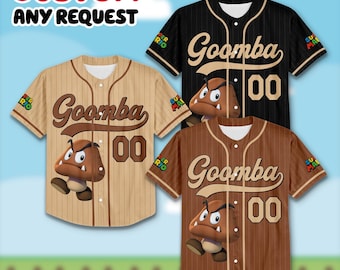 Custom Goomba Baseball Jersey, Super Mario Goomba Shirt, Personalized Mario Gamer Gift, Vintage Video Game Jersey, Birthday Outfit For Men