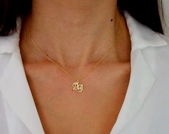 Gothic Initial Necklace | Sterling Silver Old English Letter Pendant, Rose Gold Choker