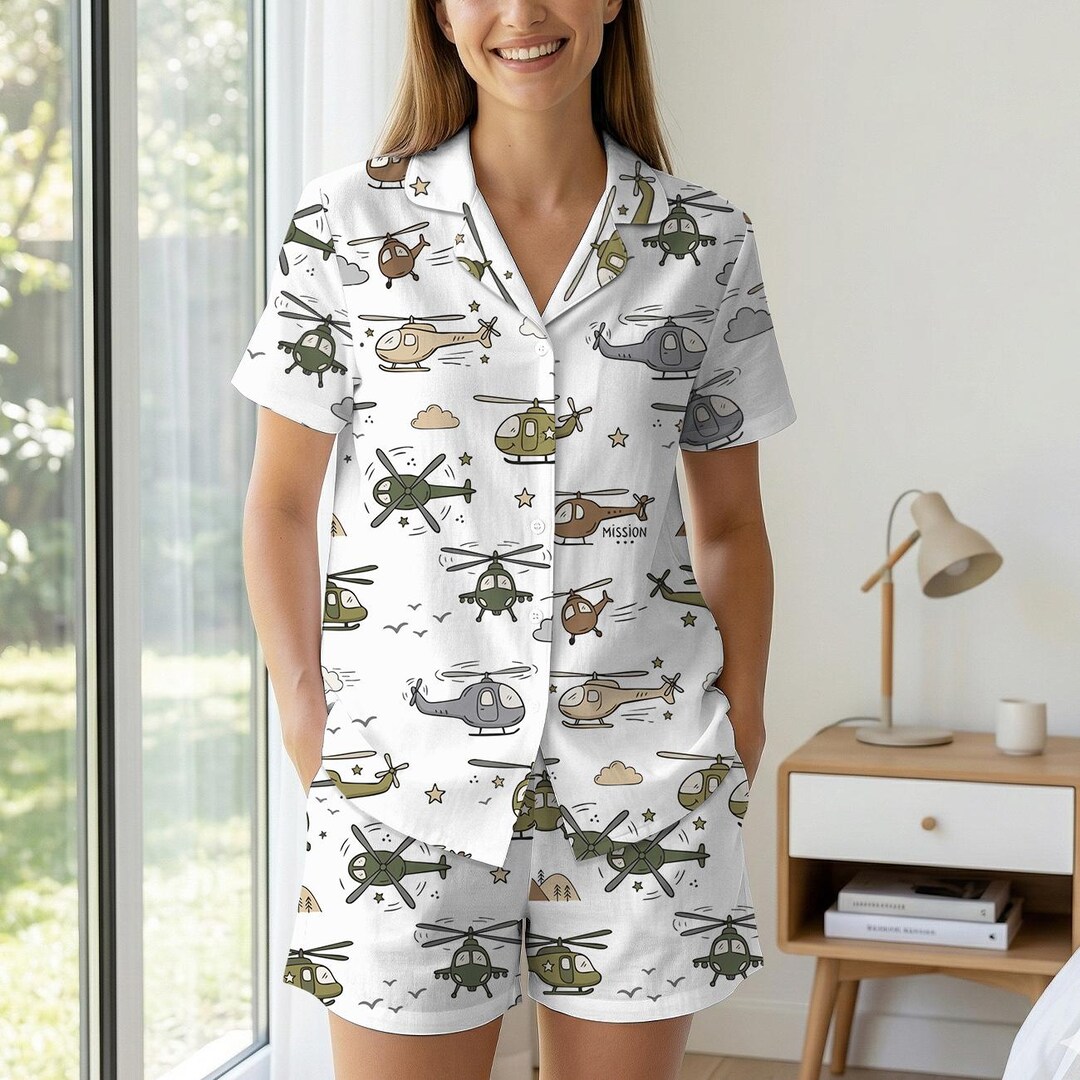 Custom Helicopter Pajama Set for Women, Personalized Aviation Sleepwear ...