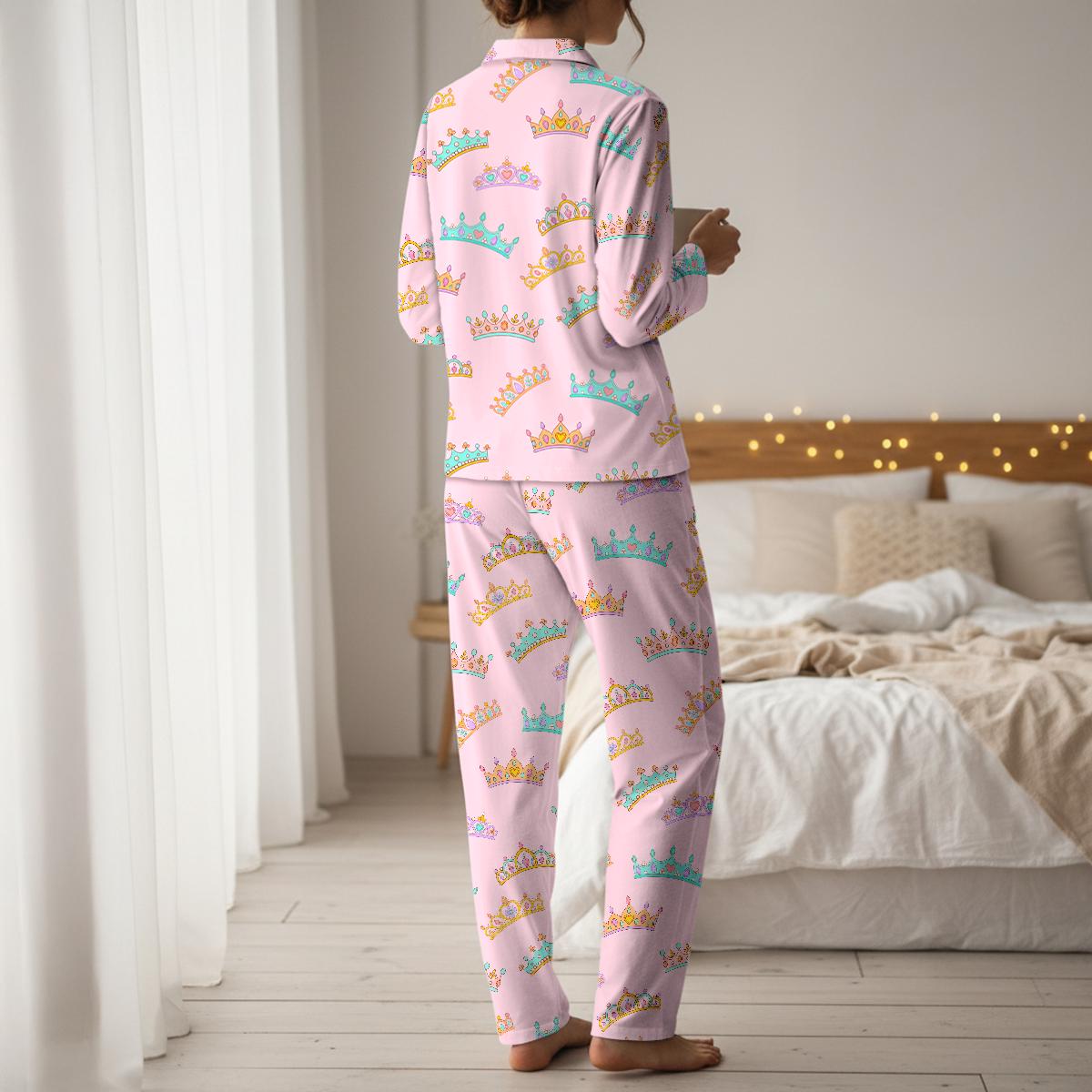 Princess Tiara Pajamas Set, Cute Pink Crown Sleepwear for Women, Royal ...