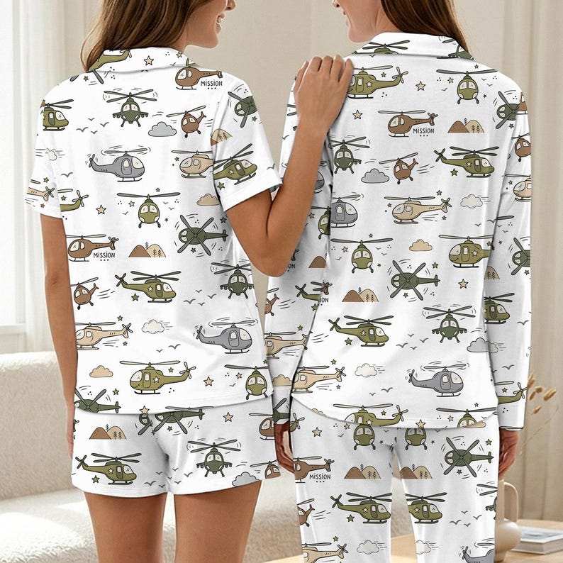Custom Helicopter Pajama Set for Women, Personalized Aviation Sleepwear ...