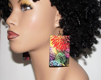 Super Funky Fabric Covered Wood Earrings-Fireworks