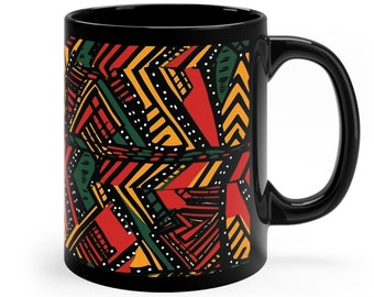 Ankara African Print 11oz Black Ceramic Coffee Mug Afrocentric Coffee Cup African Inspired Mug