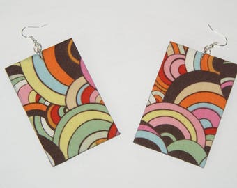 Retro Super Funky Fabric Covered Wood Earrings