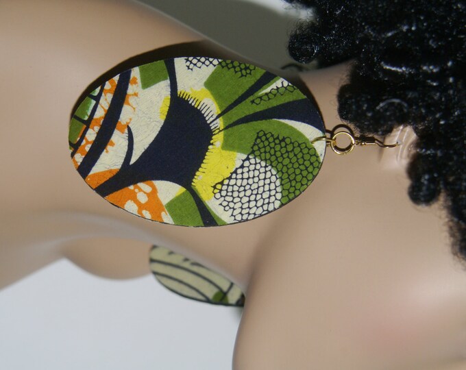 Large Fabric Covered Earrings Green Floral Etsy