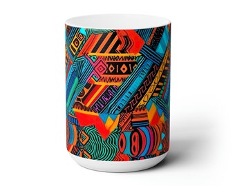 Ankara African Print 15oz White Ceramic Coffee Mug Afrocentric Coffee Cup African Inspired Mug