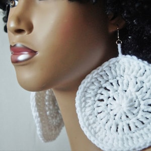 Large Crochet Earrings- White