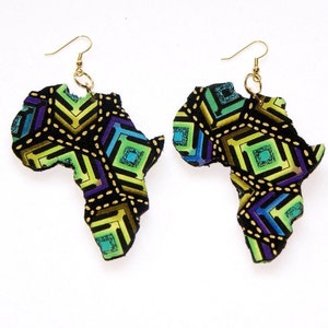 Fabric Covered Wood Earrings-Africa