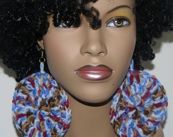 Large Crochet Earrings- Multi Blue2