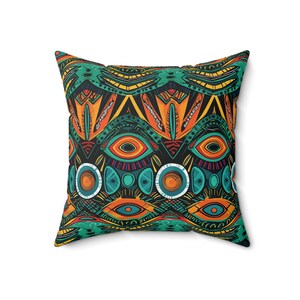 African Print Square Pillow, Tribal Decor
