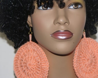Large Crochet Earrings- Light Coral