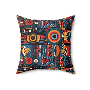 Afrocentric African Print Square Pillow, Tribal Decor Accent