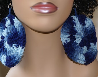 Large Crochet Earrings-The Blues