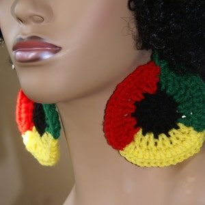 Large Crochet Earrings-Rasta