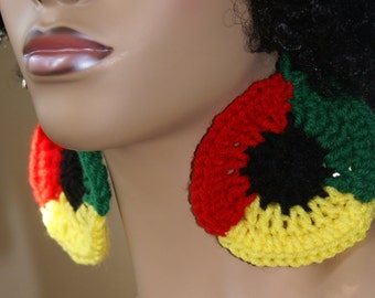 Large Crochet Earrings-Rasta