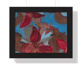 Red Floral Painting Framed Horizontal Poster | Botanical Wall Art