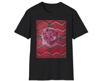 Handpainted Floral Print T-Shirt | Pink Dahlia Art