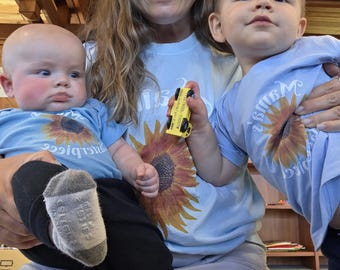 Blue Sunflower Mama T shirt, toddler tee, and baby onesie
