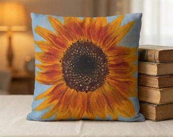 Handpainted Sunflower Pillowcase | Square Throw Pillow Cover