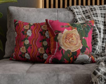 Custom Handpainted Floral Pillowcase for Throw Pillow