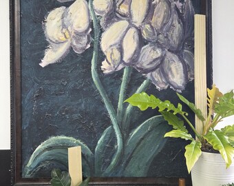 Professionally Framed Textured Oil Painting of Purple and Green Orchid