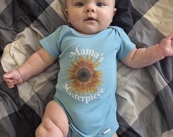 Mama's Masterpiece Baby Onesie with Handpainted Sunflower