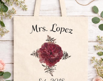 Personalizable Handpainted Flower Tote Bag