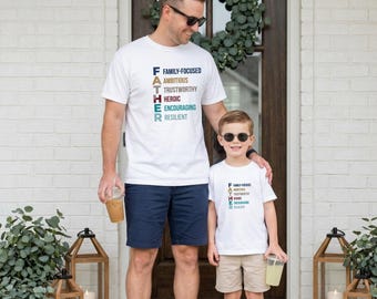 Father’s Day Shirt, Father Acrostic Shirt, Meaningful Gift for Dad, Family Focused Heroic Dad Tee, Encouraging Resilient Father Gift