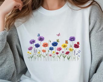 Wildflower Comfort Colors Shirt, Botanical Floral Graphic Tee, Boho Flower Nature Gift for Her
