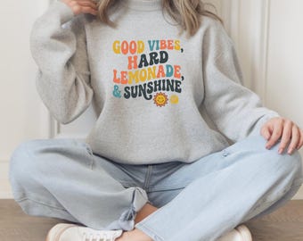 Good Vibes Lemonade Sunshine Graphic Sweatshirt, Retro Summer Vibes Tee