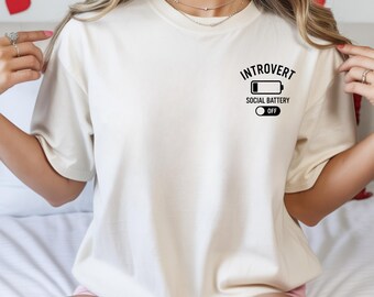 Minimalist Introvert Social Battery Off Shirt, Youth and Adult Comfort Colors Tee, Tiny Chest Design, Gift for Introvert
