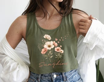 Boho Butterfly Tank Top | Floral Summer Racerback Shirt | Botanical Nature Lover Gift