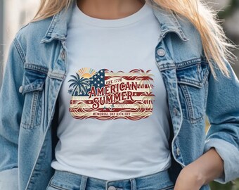 Retro American Summer Flag Tshirt, Vintage USA Patriotic Vibe Tee