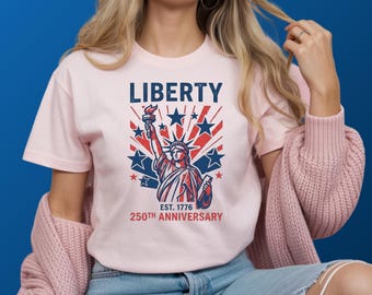 Retro Statue of Liberty 250th Anniversary Shirt, Large Graphic USA 1776-2026 Tee, Vintage Patriotic 4th of July Celebration Top