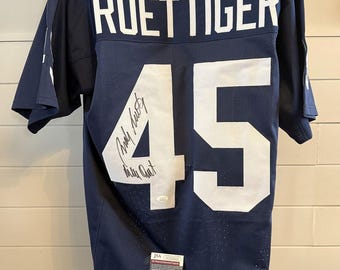 Rudy Ruettiger Autographed "Never Quit" Notre Dame Blue Football Jersey, JSA Authenticated