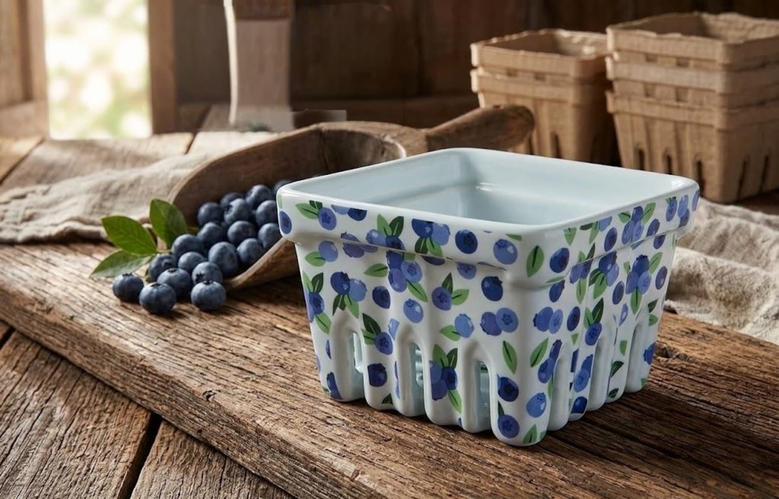 Blueberry Ceramic Berry Basket | Hand-Painted Farmhouse Colander | Elevated Kitchen Decor | Cottagecore Fruit Bowl