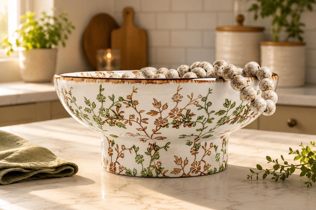Ceramic Decorative Pedestal Bowl | Handcrafted Key | Fruit Bowl | Kitchen Counter Centerpiece