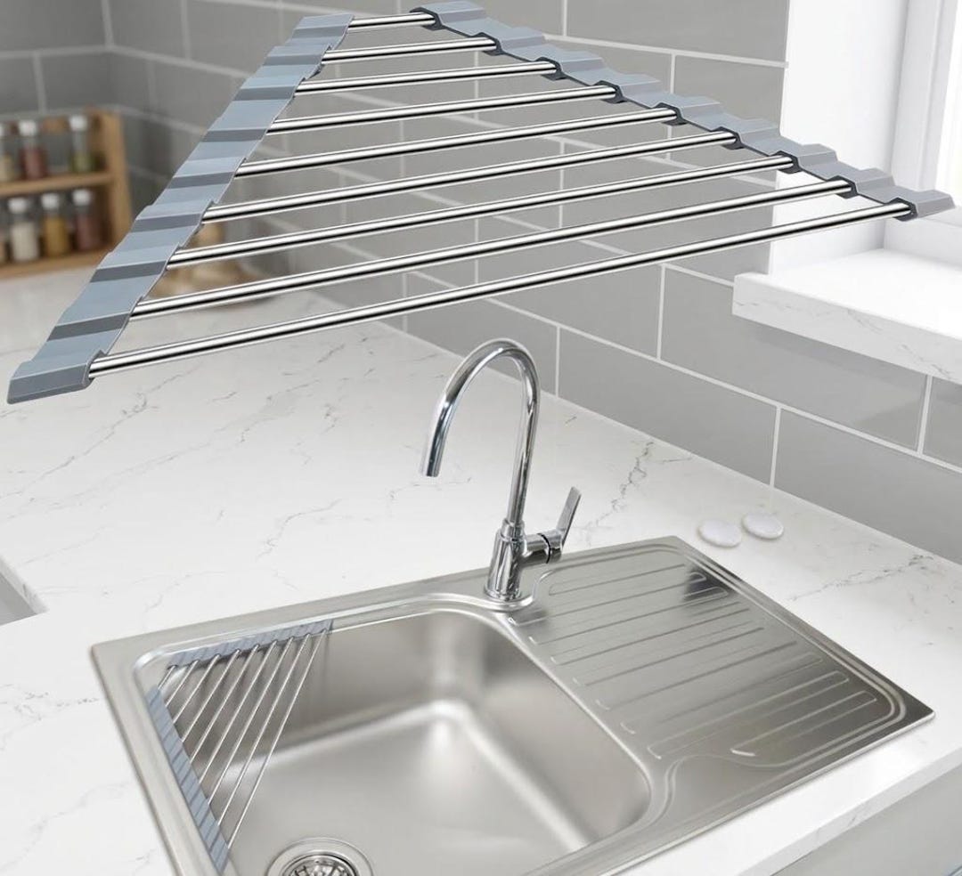 Corner Roll up Sink Rack: Stainless Steel & Silicone Caddy - Etsy