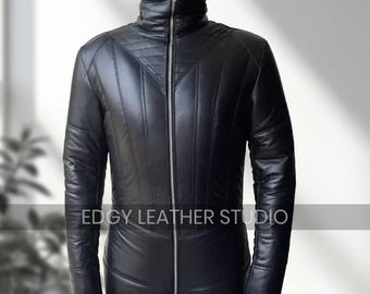 Real Black Soft Leather Catsuit Full Zipper Bodysuit Jumpsuit Overall