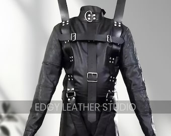 Real Leather Suspension Suit with D-Rings | Heavy Duty BDSM Hanging Costume