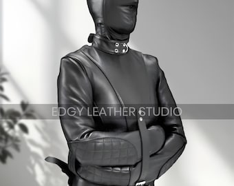 Women’s Genuine Leather Straitjacket with Hood – Medieval Style Bondage Jacket