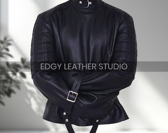 Real Black Leather Straight Jacket | Heavy Duty Restraint Straitjacket Bondage Armbinder