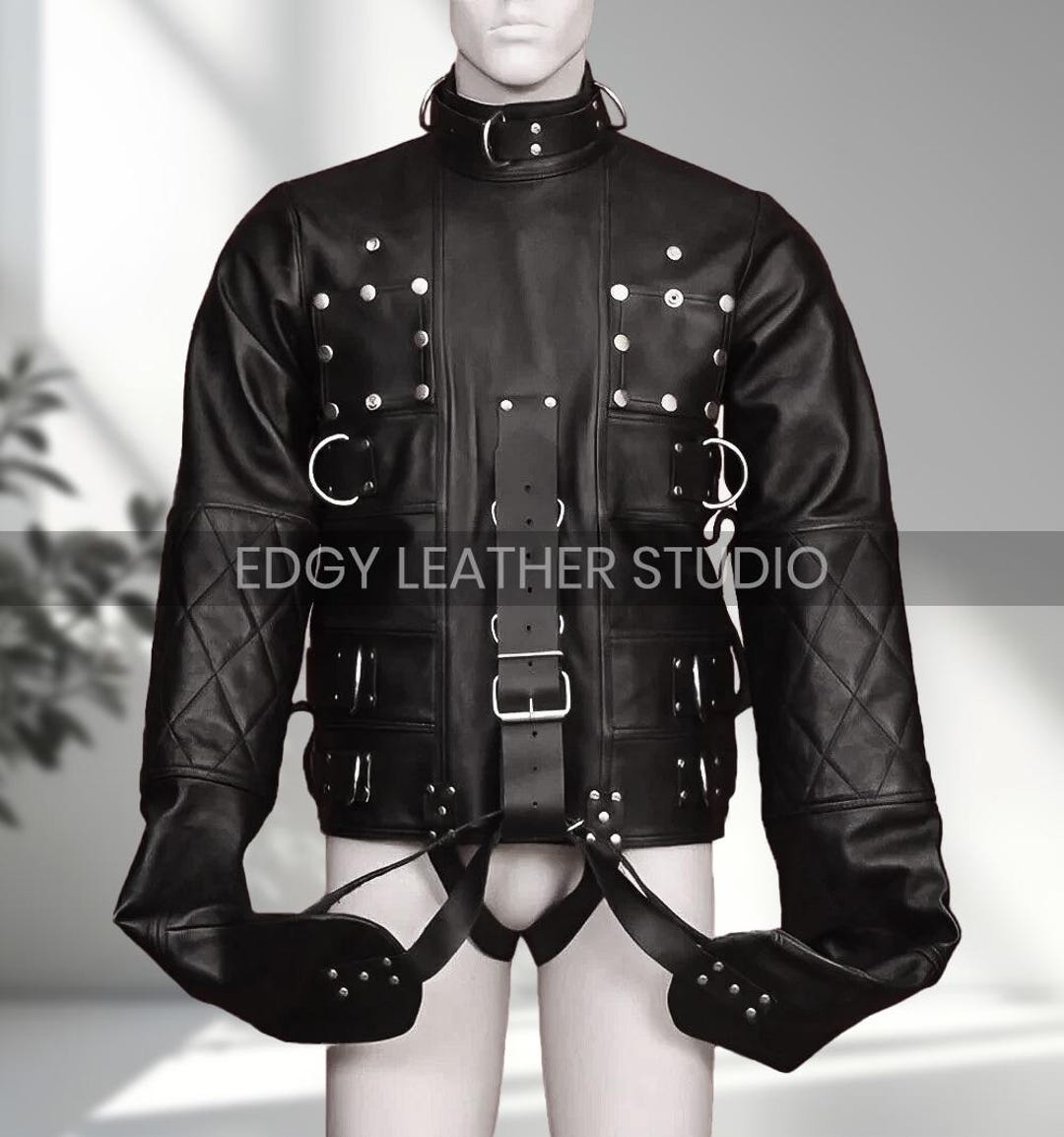 Strict Jacket Real Black Leather Straight Jacket Heavy Duty Restraint Straitjacket ...