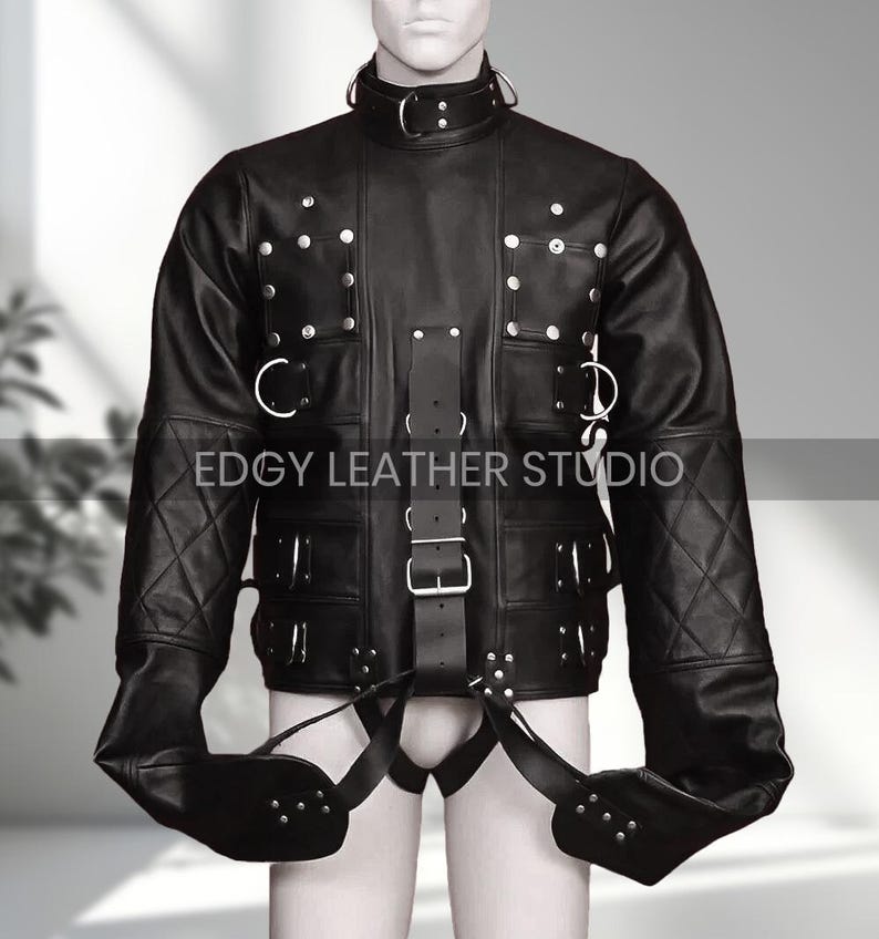 Real Black Leather Straight Jacket Heavy Duty Restraint Straitjacket ...