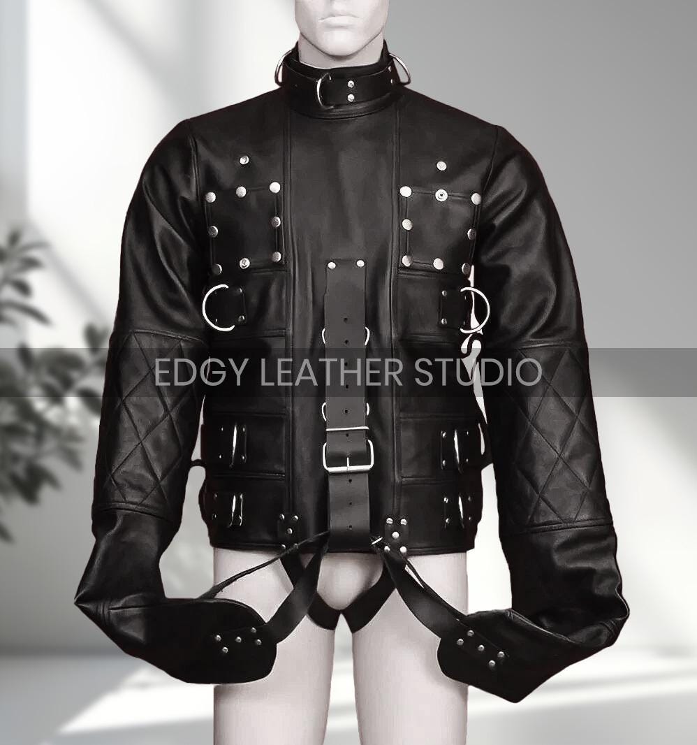 Restraint Jacket Real Black Leather Straight Jacket Heavy Duty Restraint Straitjacket ...