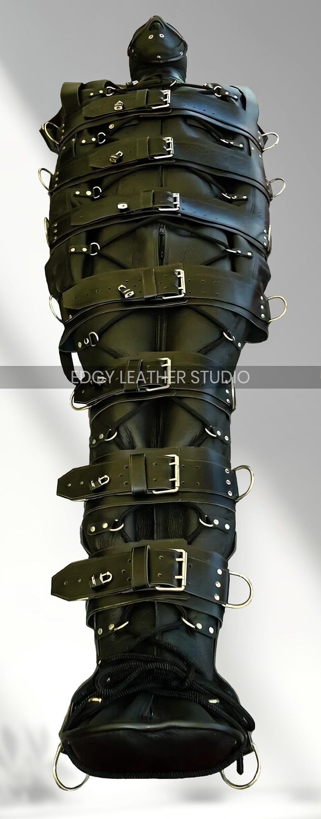 Real Black Leather Full Body Restraint Suit – Handmade Buckle Bondage ...