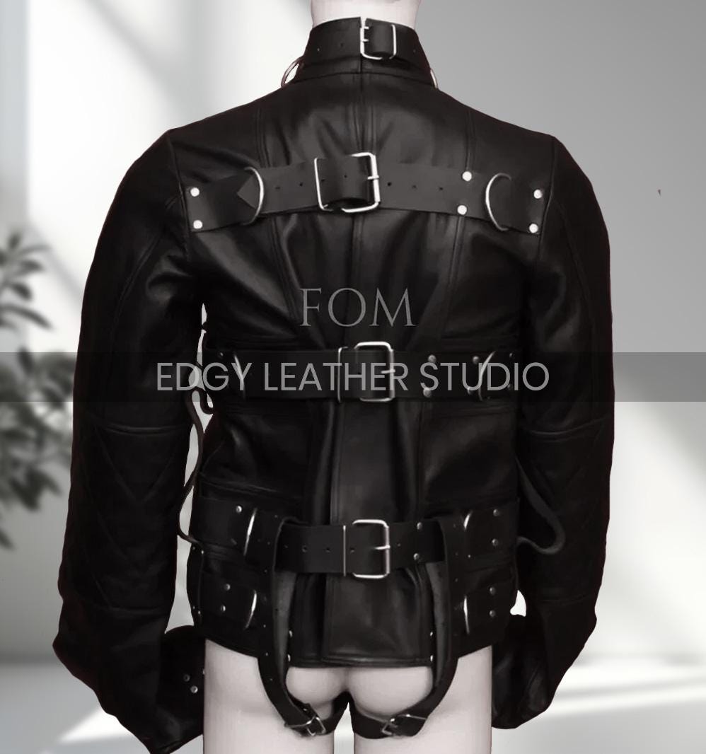Restraint Jacket Real Black Leather Straight Jacket Heavy Duty Restraint Straitjacket ...